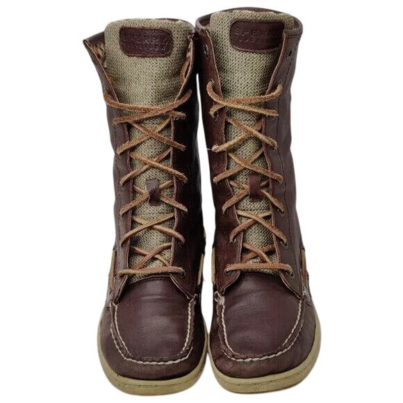 Vintage brown leather Sperry Boat shoe boots sz 7 - Picture 2 of 9